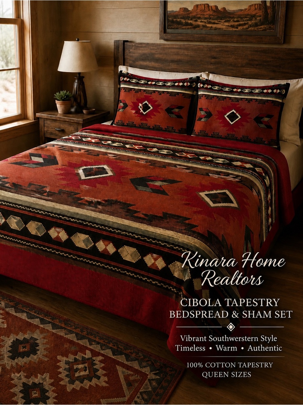 Kinara Home Realtors Southwestern style "Cibola" design tapestry bedspread shams